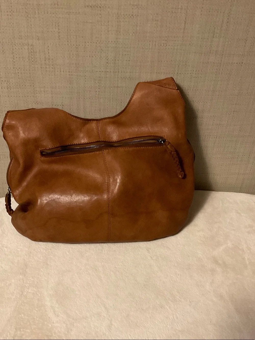Woven Center Detail Hobo Bag in Brown